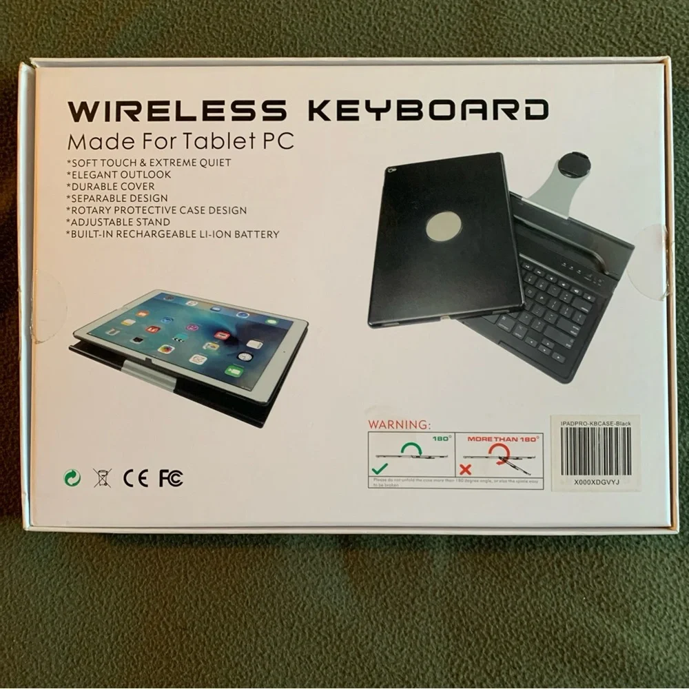 FUC ProCase keyboard case for iPad Pro 12.9”. Black and silver. Charging cord.